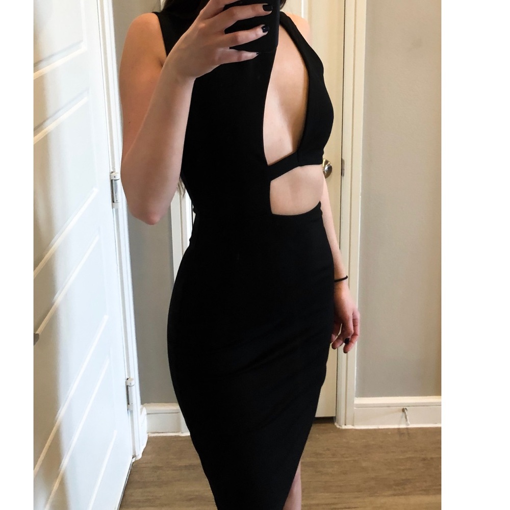 CUTOUT BLACK SLIT DRESS